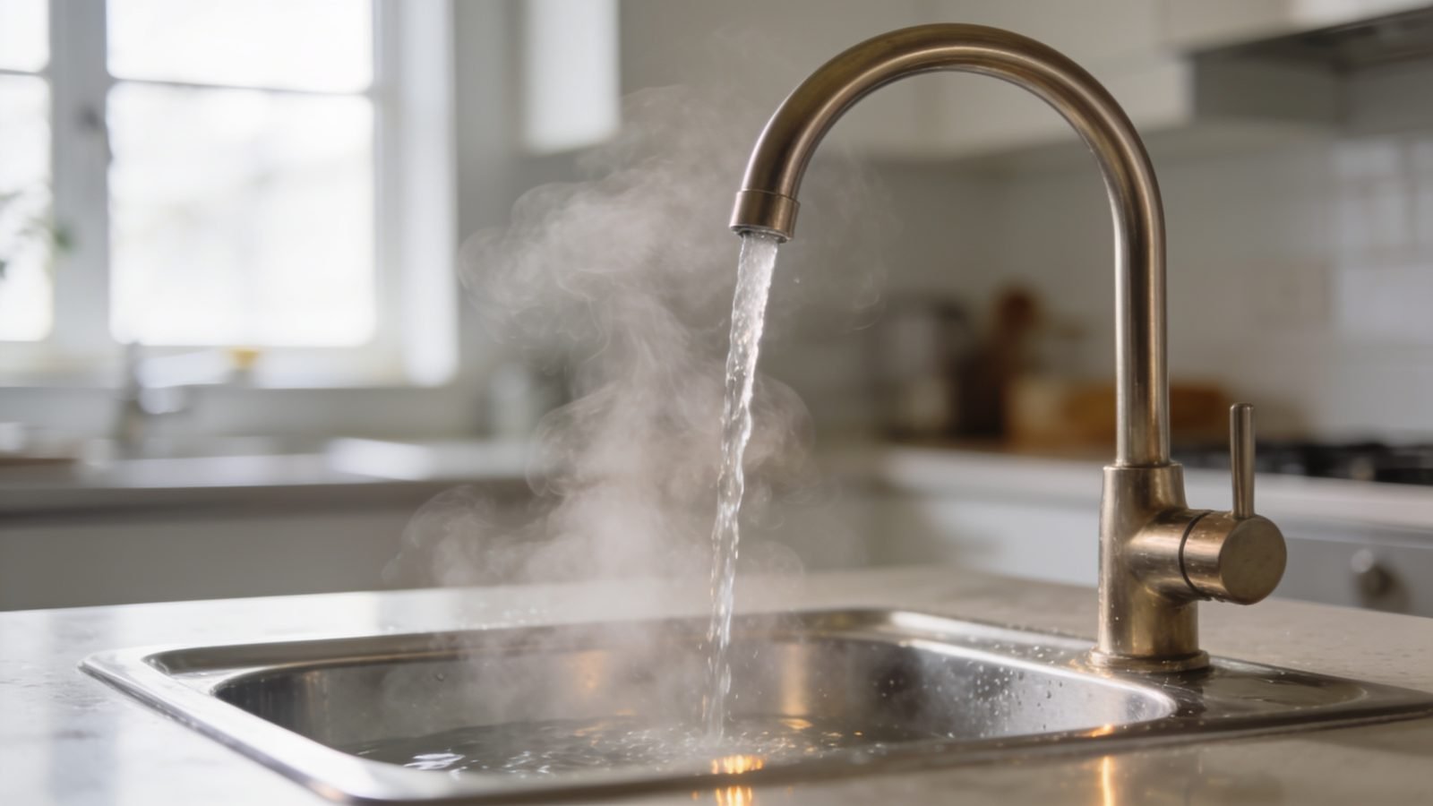 Hot water running from a kitchen faucet in an Austin home